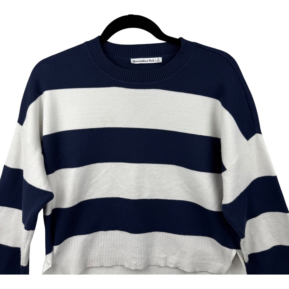 Abercrombie‎ & Fitch Striped Sweater Womens Small Navy White Cropped Nautical - Picture 8 of 13